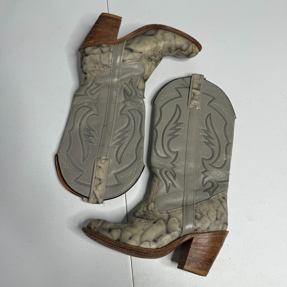 Vintage Miss Capezio Cowboy Boots Womens 6.5 Gray Leather Heeled USA Western